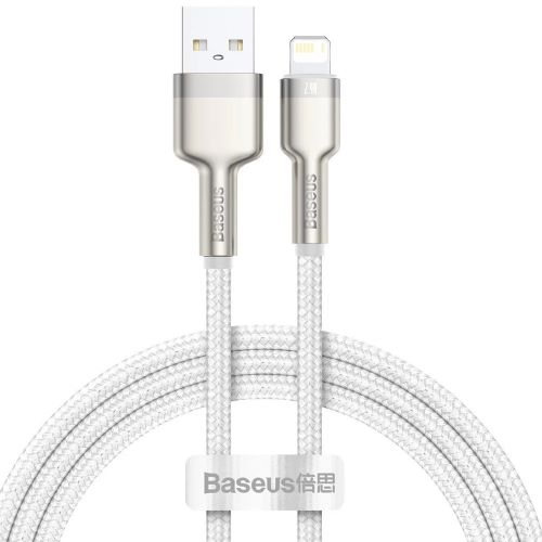 Кабель интерфейсный Baseus CALJK-A02 USB Type A - Lightning 2.4A 1m, цинковый сплав + нейлоновая оплётка, white