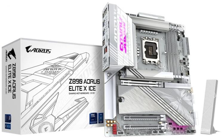 Материнская плата ATX GIGABYTE Z890 AORUS ELITE X ICE (LGA1851, Z890, 4*DDR5 (9500), 4*SATA 6G RAID, 5*M.2, PCI-E, 2.5Glan, WiFi, BT, 6*USB 3.2, 4*USB