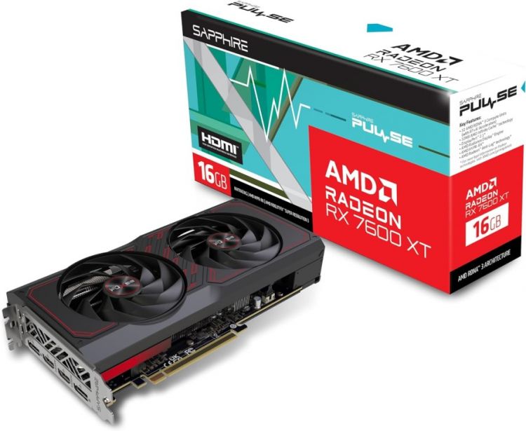 Видеокарта PCI-E Sapphire Radeon RX 7600 XT PULSE (11339-04-20G) 16GB GDDR6 128bit 6nm 2029/18000MHz 2*HDMI/2*DP