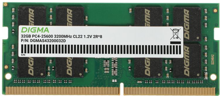 Модуль памяти SODIMM DDR4 32GB Digma DGMAS43200032D 3200MHz PC4-25600 CL22 260-pin 1.2В dual rank Ret