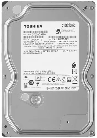 HDD 3.5 SATA Desktop Жесткий диск 2TB SATA 6Gb/s Toshiba DT02ACA200 DT02 3.5 7200rpm 256MB