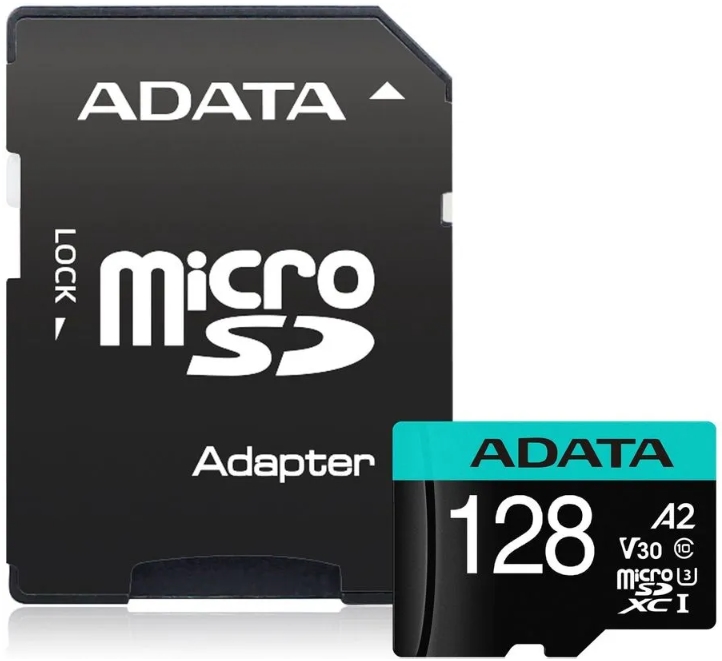 MicroSDXC  Xcom-Shop Карта памяти 128GB ADATA AUSDX128GUI3V30SA2-RA1 UHS-I U3 Class 10/V30S/A2, Adapter, 100/80 MB/s, RTL