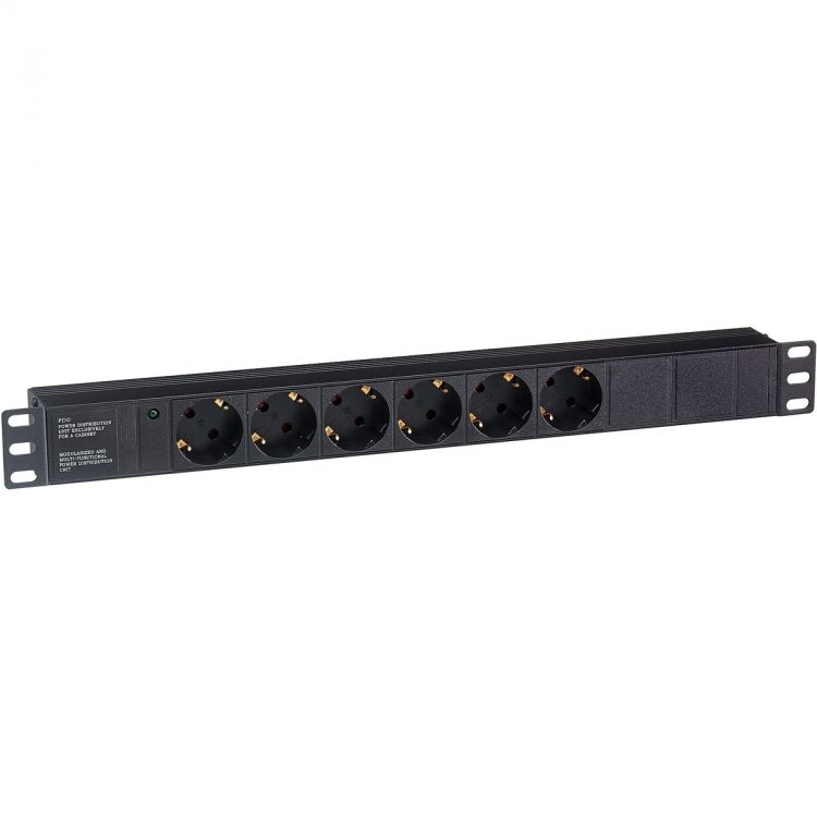 Блок розеток Exegate ServerPro PDU-19H601 Al-6S-C14 EX280825RUS (19, 1U, Алюминий, 6 Schuko, С14, черный, RTL)