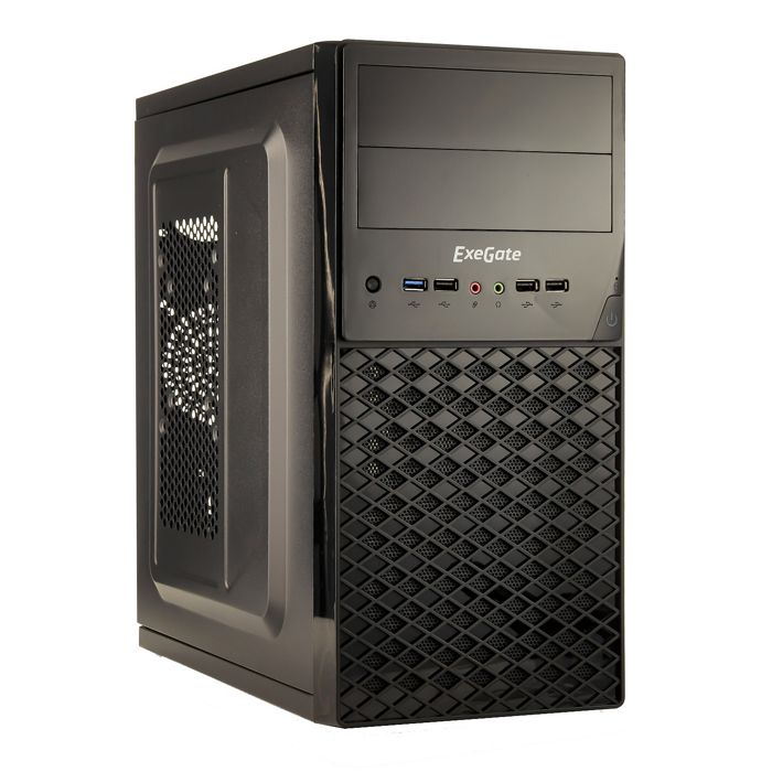 Корпус mATX Exegate QA-413U EX278427RUS minitower, XP400, Black, 120mm, 3*USB+1*USB3.0, Audio, black