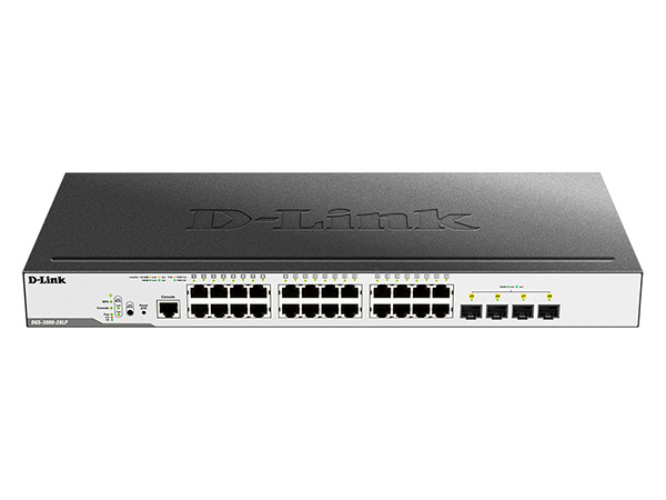 Коммутатор управляемый D-link DGS-3000-28LP/B1A 24x10/100/1000Base-T PoE (PoE-бюджет 193 Вт), 4x1000Base-X SFP, L2