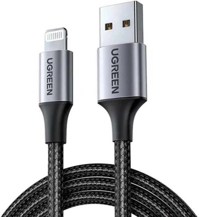  Кабель UGREEN US199 60158 Lightning / USB Alu, 2м, черный