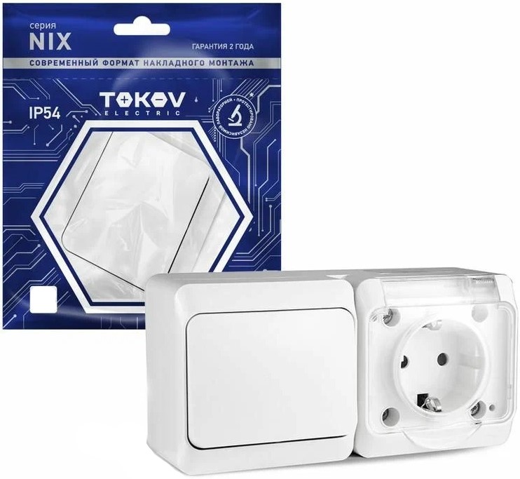 Блок TOKOV ELECTRIC TKE-NX-V1RZ-C01T-IP54 ОП Nix (розетка 16А 250В с заземл. 1-кл. выкл. 10А) IP54 бел