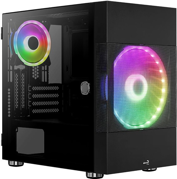 Корпус mATX AeroCool Atomic-G-BK-v1 4710562755893 черный, без БП, боковая панель из закалённого стекла, 2*USB 3.0, audio