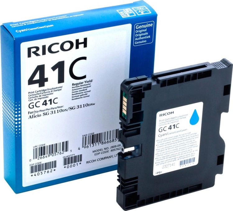 Картридж гелевый Ricoh тип GC 41C 405762 голубой (2 200 страниц) для Aficio 3110DN/3110DNw/3100SNw/3110SFNw