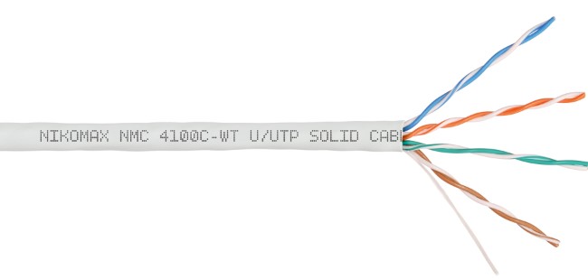 Кабель витая пара U/UTP 5e кат. 4 пары NIKOMAX NMC 4100C-WT 24AWG(0.51 мм), медь, одножильный (solid), внутренний, полимерный материал, нг(A)-HF, белы