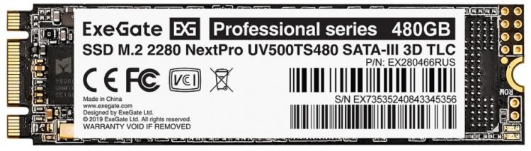 Накопитель SSD M.2 2280 Exegate NextPro UV500TS480 EX280466RUS 480GB 568/499MB/s 3D TLC 200 TBW MTBF 1.8M