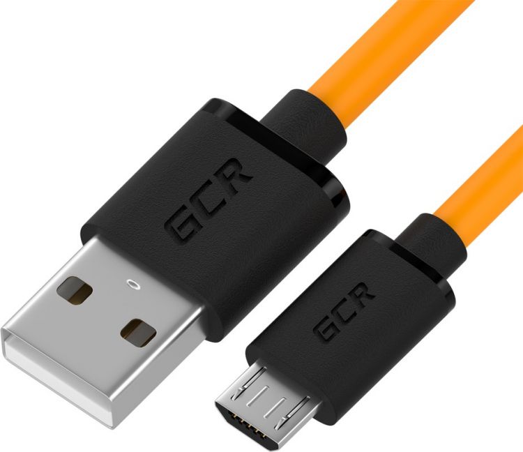 Кабель интерфейсный Greenconnect GCR-52480 QC 1.0m MicroUSB, быстрая зарядка, оранжевый TPE, черные коннекторы, 28/22 AWG