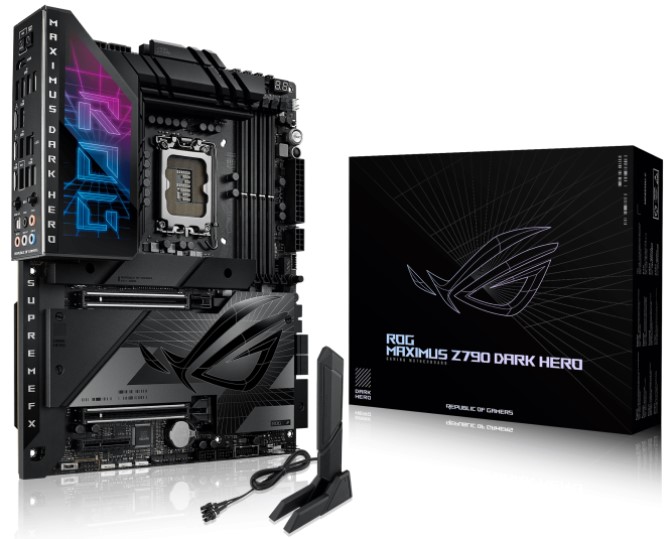 LGA1700 ASUS Материнская плата ATX ASUS ROG MAXIMUS Z790 DARK HERO (LGA1700, Z790, 4*DDR5 (8000), 4*SATA 6G RAID, 5*M,2, 3*PCIE, 2.5Glan, WiFi, BT, HDMI, 2*Thunder