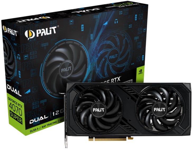 Видеокарта PCI-E Palit GeForce RTX 4070 SUPER DUAL (NED407S019K9-1043D) 12GB GDDR6X 192bit 5nm 1980/21000MHz HDMI/3*DP