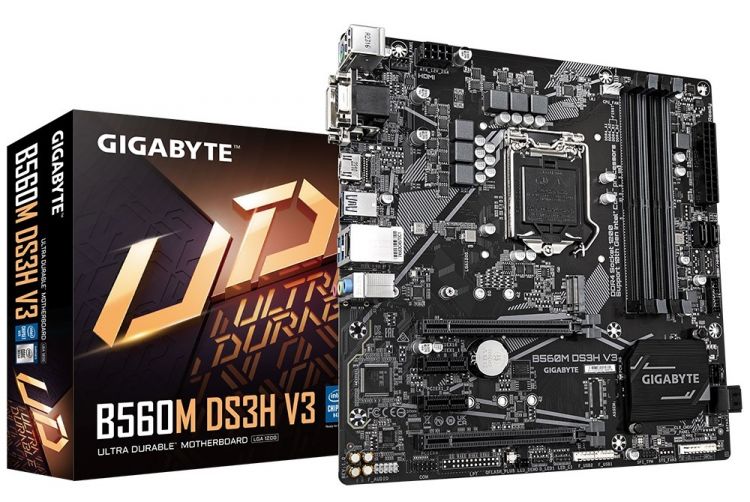 Материнская плата mATX GIGABYTE B560M DS3H V3 (LGA1200, H470, 4*DDR4 (3200), 4*SATA 6G RAID, M.2, 4*PCIE, Glan, D-Sub, DVI-D, HDMI, 3*USB 3.2, 2*USB 2