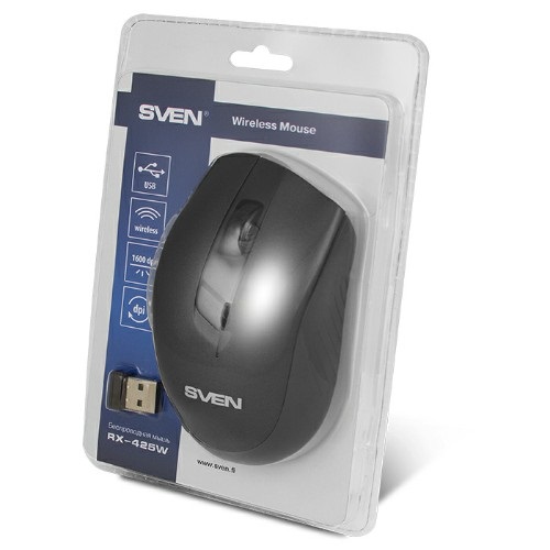 Мышь Wireless Sven RX-425W SV-014483 6 кн, 1600dpi, USB, черная