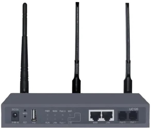 АТС IP Dinstar UC120-2O 4G LTE, 15 одновременных соединений, 2 порта FXO, 2 порта Ethernet 10/100, Wi-Fi: 80