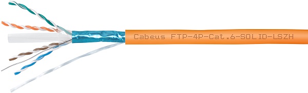 Кабель витая пара F/UTP 6 кат. 4 пары Cabeus FTP-4P-Cat.6-SOLID-LSZH 23AWG(0.57 мм), медь, одножильный (solid), внутренний, LSZH, оранжевый, уп/305м