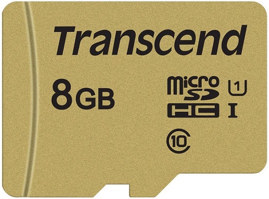 Карта памяти MicroSDHC 8GB Transcend TS8GUSD500S Class 10 U1 500S + адаптер, MLC