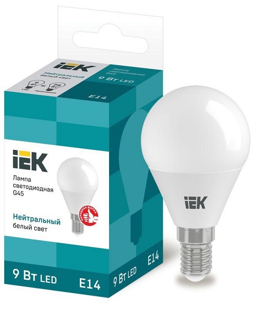 Лампа светодиодная IEK LLE-G45-9-230-40-E14 Eco G45 9Вт шар 4000К нейтр. бел. E14 230В