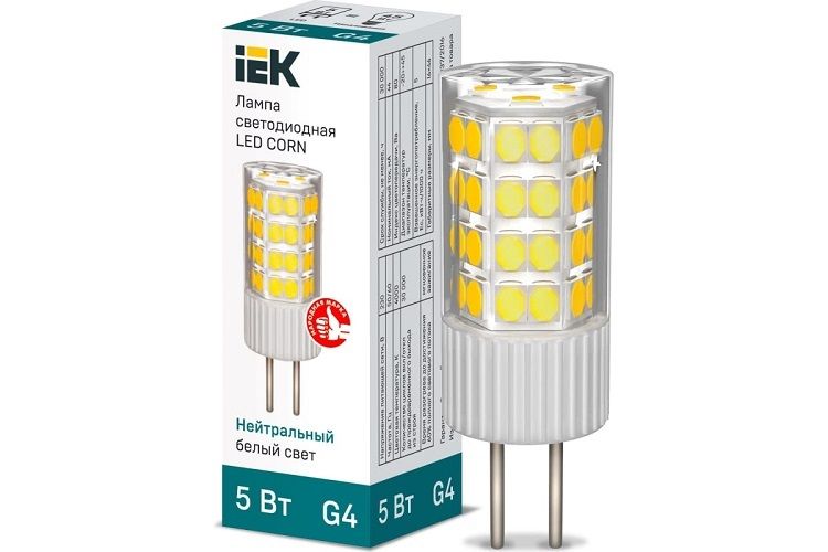 Лампа светодиодная IEK LLE-CORN-5-230-40-G4 Corn 5Вт капсульная 4000К нейтр. бел. G4 230В керамика