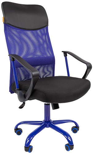 Кресло офисное Chairman 610 7021401 CMet, черное/синее (TW/15-21), ткань стандарт/сетчатый акрил, до 120 кг