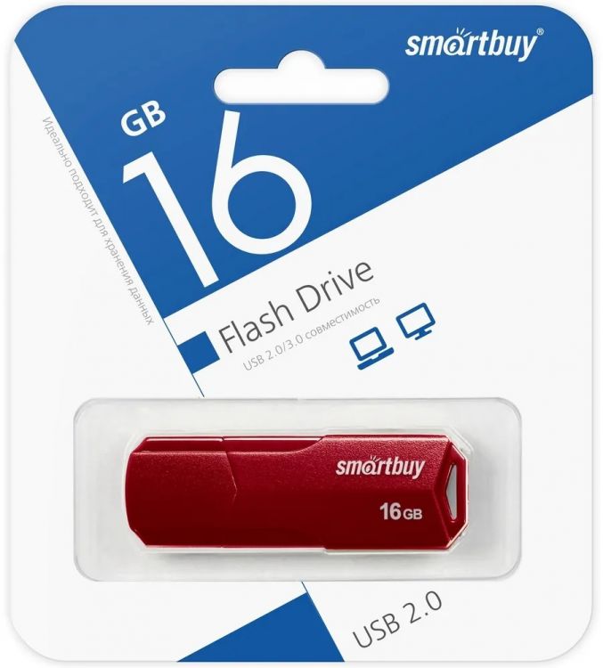 Накопитель USB 2.0 16GB SmartBuy SB16GBCLU-BG Clue, бордовый