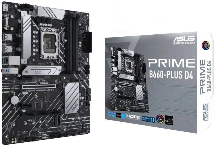 Материнская плата ATX ASUS PRIME B660-PLUS D4 (LGA1700, B660, 4*DDR4(5333), 4*SATA 6G RAID, 3*M.2, 4*PCIE, 7.1CH, 2.5Glan, USB Type-C, 3*USB 3.2, 2*US