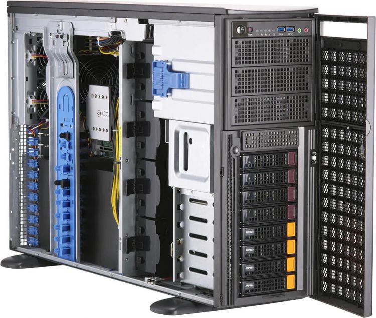 Серверная платформа 4U Supermicro SYS-740GP-TNRT 2*LGA4189, C621A, 16*DDR4(3200), 8*3.5 HS NVMe/SATA/SAS, 2*M.2, 7*PCIE, 2*10Glan, VGA, 2*2200W