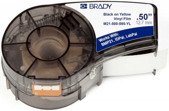 Лента красящая Brady M21-500-595-YL brd142799 12.7mm/6.4m винил, черный на желтом