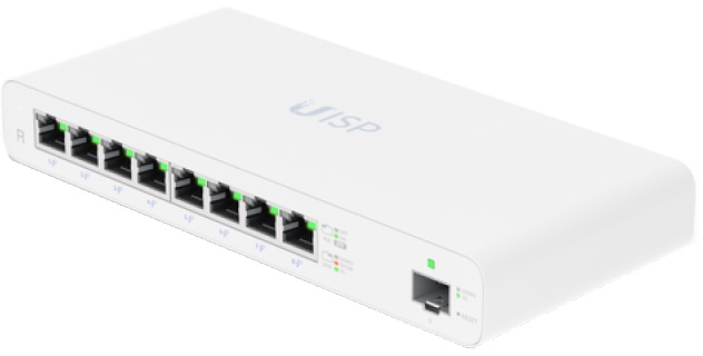 Роутер Ubiquiti UISP-R Router 2 ядра (880 МГц), 8х1G RJ45, 1х SFP, раздача PoE 110 Вт