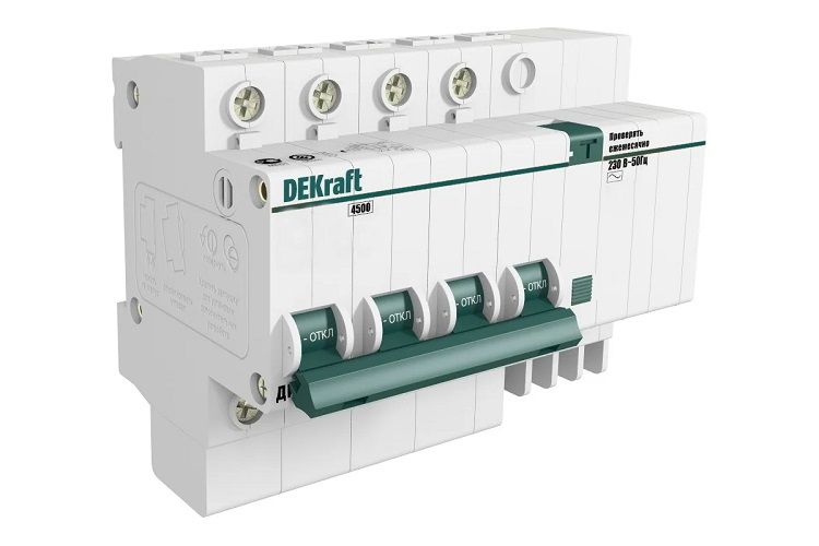 Автоматический выключатель дифф. тока (АВДТ) DEKraft 15025DEK 4Р 50А 30мА тип AC х-ка С ДИФ-101 4,5кА