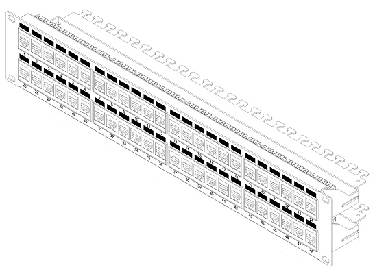 Патч-панель Hyperline PP3-19-48-8P8C-C6-110D 19, 2U, Cat 6, 48 портов RJ45 (8p8c), неэкранированная, Dual IDC (110/KRONE)