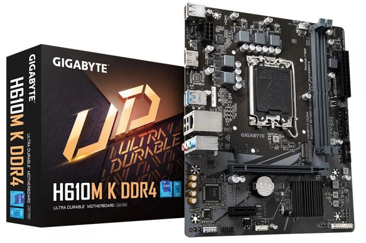 LGA1700 GIGABYTE Материнская плата mATX GIGABYTE H610M K DDR4 (LGA1700, H610, 2*DDR4 (3200), 2*SATA 6G, M.2, 2*PCIE, Glan, HDMI, 2*USB 3.2, 4*USB 2.0)