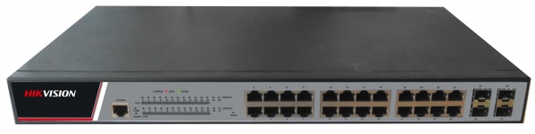 Коммутатор управляемый HIKVISION DS-3E2528P(B) L2, 24*RJ45 1000M PoE, 4*1000M SFP порта, 802.3af/a, бюджет PoE 380Вт, VLAN, RSTP, IGMP, QoS, ERPS