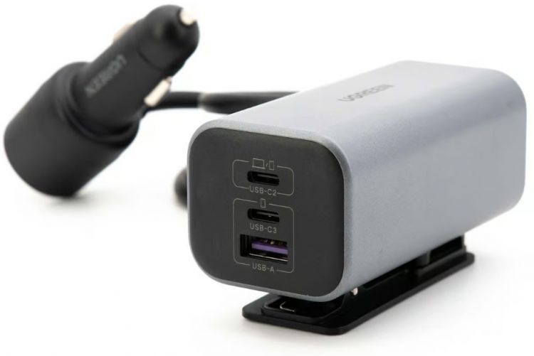   Xcom-Shop Зарядное устройство автомобильное UGREEN EC706 35571_ 150W 4-Port GaN with Extended USB-A+2*USB-C Fast Car Charger. Цвет: серый