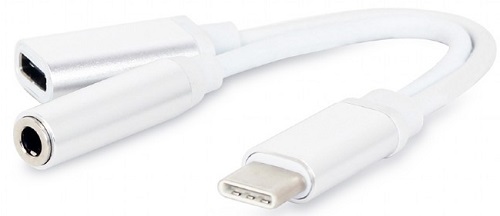 Переходник Cablexpert CCA-UC3.5F-02-W , USB Type-C/Jack3.5 F+ Type-C F, пакет