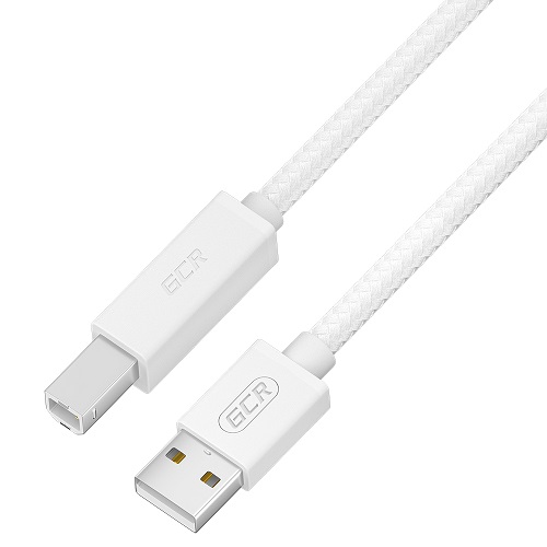 Кабель интерфейсный USB 2.0 Greenconnect GCR-54211 Premium 1.0m, AM/BM, белый нейлон 28/24 AWG, экран, армированный, морозостойкий