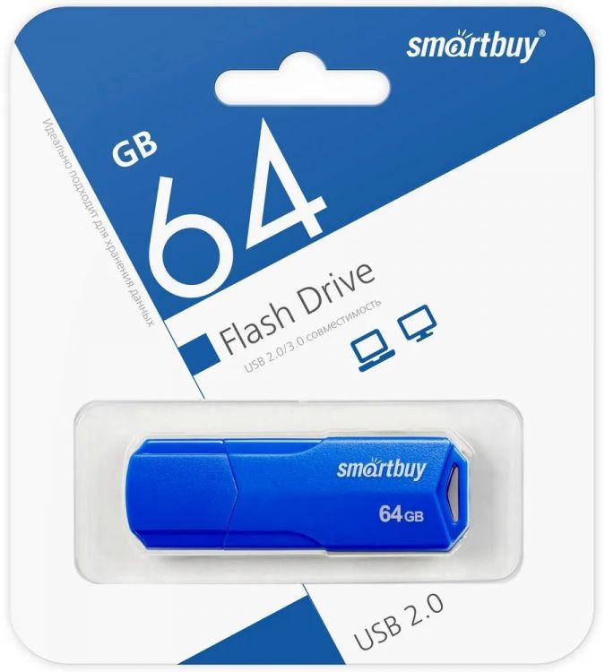 Накопитель USB 2.0 64GB SmartBuy SB64GBCLU-BU Clue, синий