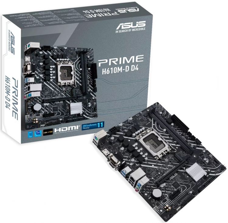 LGA1700 ASUS  Xcom-Shop Материнская плата mATX ASUS PRIME H610M-D D4 90MB1A00-M0EAY0 (LGA1700, H610, 2*DDR4(3200), 4*SATA 6G, M.2, 2*PCIE, 7.1CH, Glan, 2*USB 3.2, 4*USB 2.0,