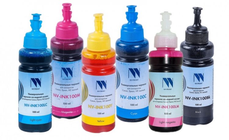 Чернила NVP NV-INK100U-6 универсальные на водной основе для Сanon, Epson, НР, Lexmark, комплект 6 цветов