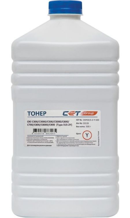 Тонер CET 315-2 для OKI Pro9431, C300/C3000/C500/C5000/C600/C700/C800/C8000/C900 series (Japan) Yellow, 500г/бут, (унив.)