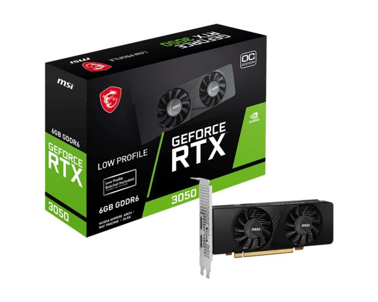 Видеокарта PCI-E MSI GeForce RTX 3050 (RTX 3050 LP 6G) 6GB GDDR6 96bit 8nm 1040/14000MHz DP/2*HDMI RTL