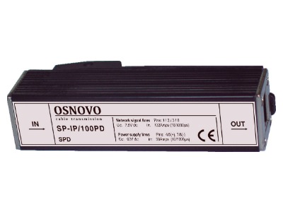 Грозозащита OSNOVO SP-IP/100PD для локальной вычислительной сети (скорость до 100Мбит/с) с защитой линий PoE (af/at, метод B, контакты 4/5, 7/8), двух