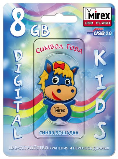 Накопитель USB 2.0 8GB Mirex HORSE 13600-KIDBHS08 BLUE (ecopack)