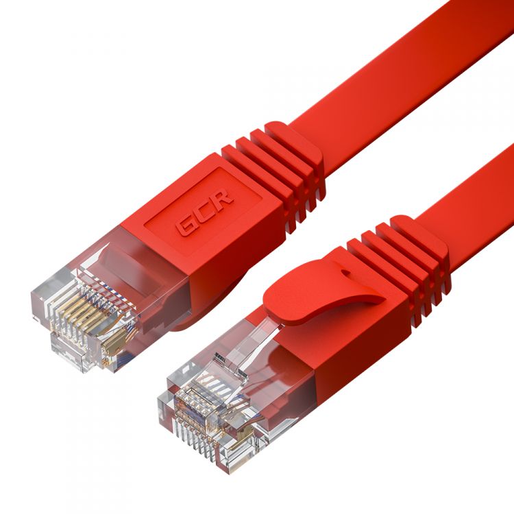 Кабель патч-корд U/UTP 6 кат. 5м GCR GCR-52872 PROF плоский прямой, 30 AWG, ethernet high speed 10 Гбит/с, RJ45, T568B, красный