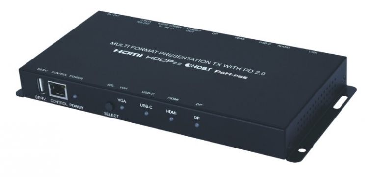 Передатчик Cypress CH-1539TXPLPD коммутатор c автопереключением сигналов HDMI, DP, USB-C, VGA с аудио, ИК и RS-232 в витую пару CAT5e