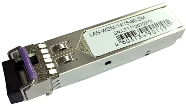  Модуль SFP Lanmaster LAN-WDM-14/15-80-SM BIDI, 1.25G, 1490nm / 1550nm, 80 km, LC, DDM