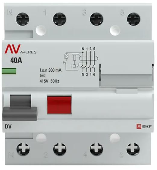 УЗО EKF rccb-4-40-300-ac-av DV 4P 40А/300мА (AC) AVERES