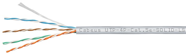  Кабель витая пара U/UTP 5e кат. 4 пары Cabeus UTP-4P-Cat.5e-SOLID-LSZH-GY 24AWG(0.50 мм), медь, одножильный (solid), внутренний, LSZH, нг(A)-HF, серый